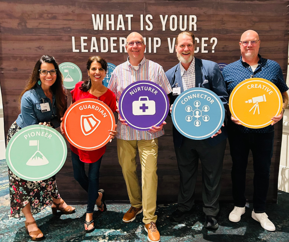 5 people standing with the icons of the 5 leadership voices